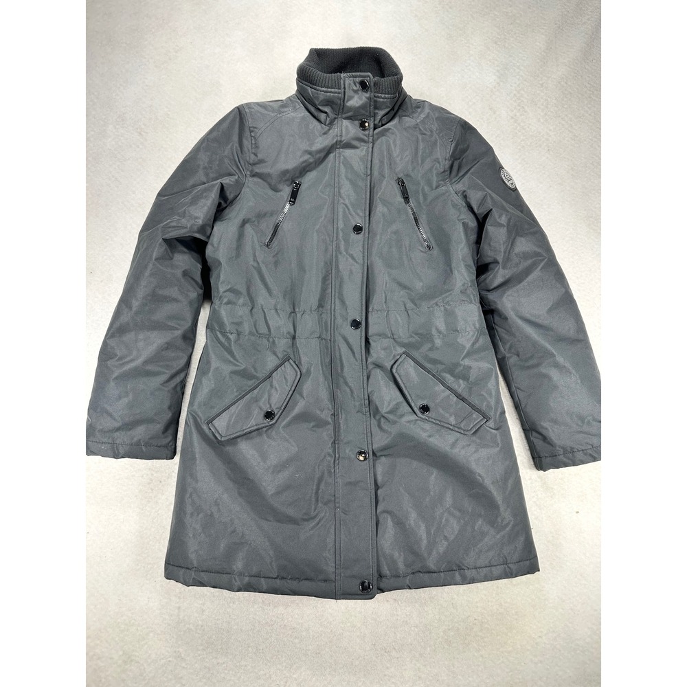 HFX Womens Gray Quilted Lined Parka Jacket Size Medium Full Zip